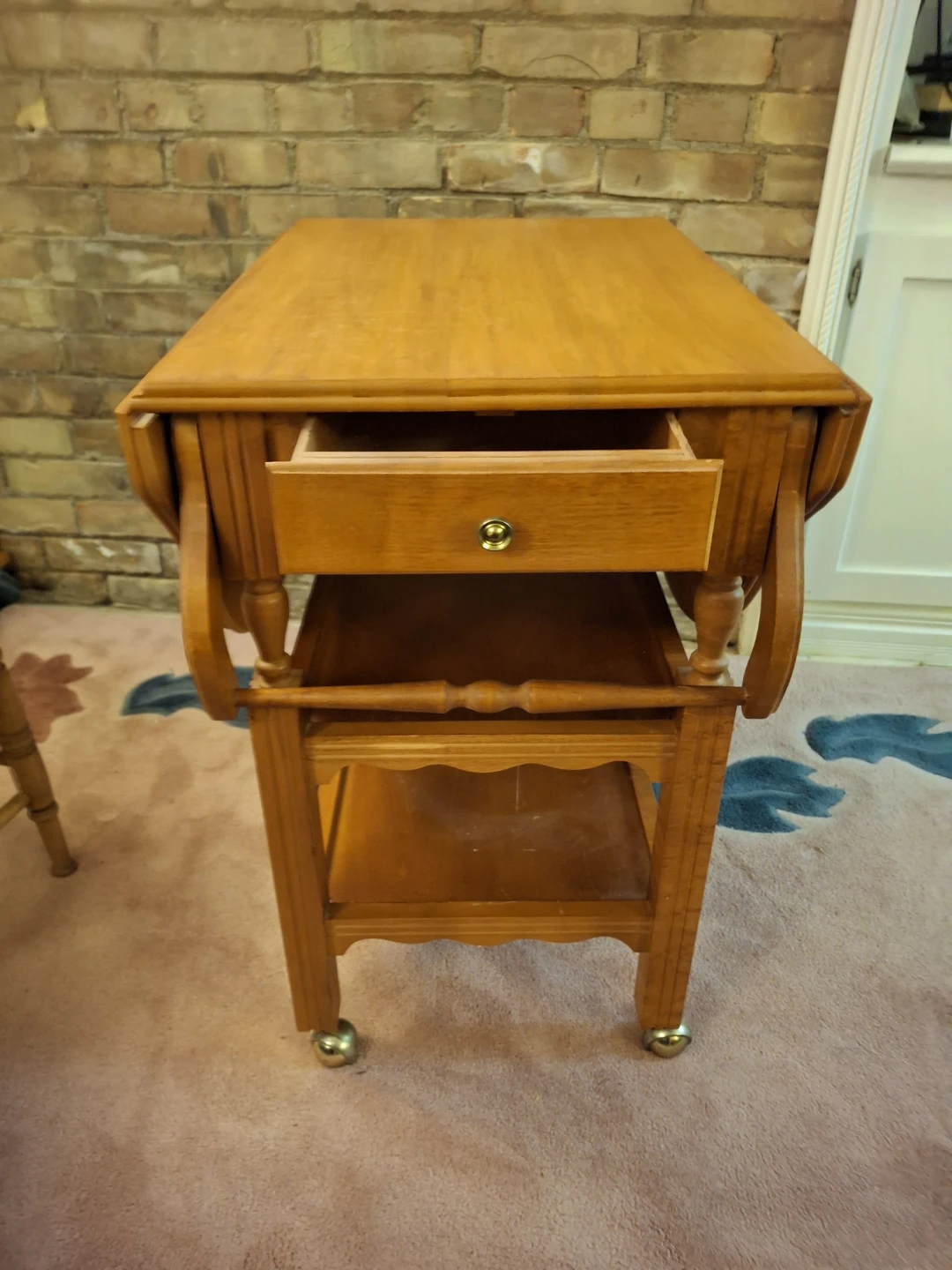 Wooden Drop Leaf Serving Cart with Drawer - photo 2