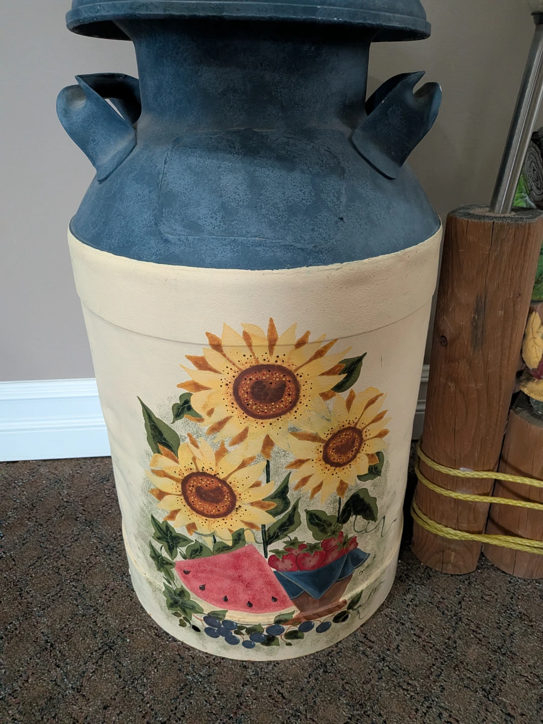 Decorative Milk Can with Sunflower and Fruit Design