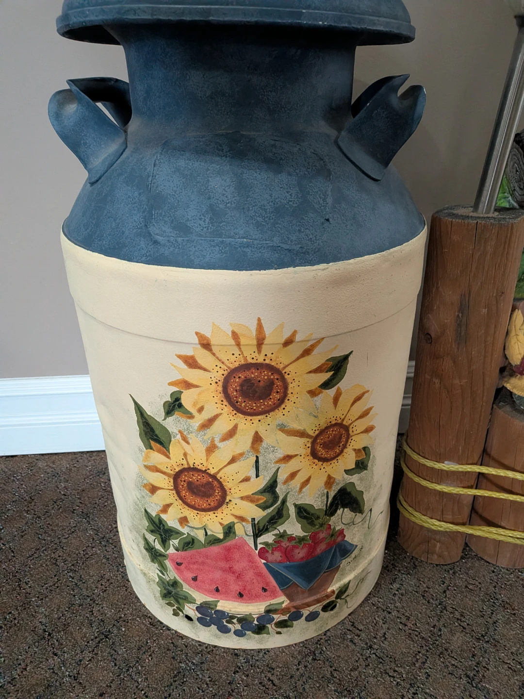 Decorative Milk Can with Sunflower and Fruit Design - photo 2