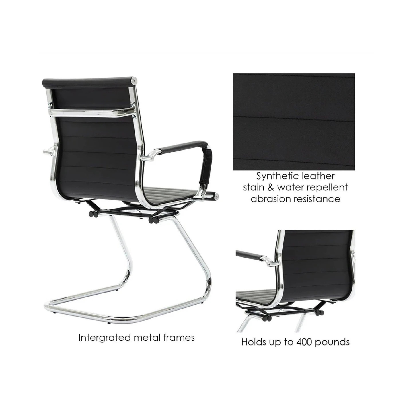 Brand New>> 2 pcs Black Armchair with Chrome Base - photo 3