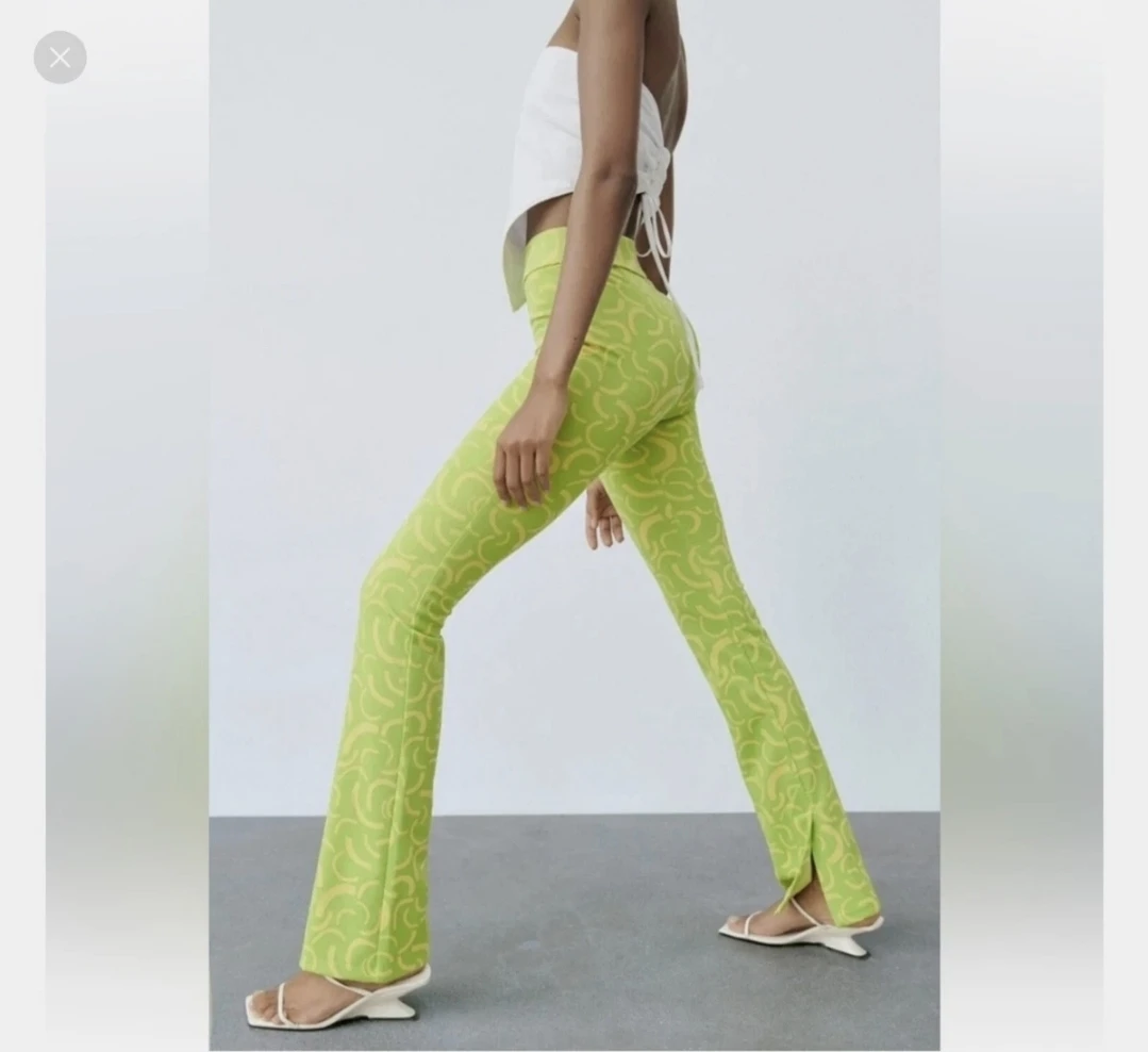 Zara Green Abstract Print Flare Pants NWOT 🌱 - photo 2