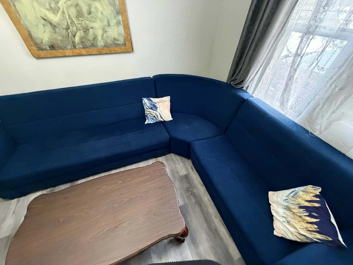 Blue Sectional Sofa with Pillows - photo 3
