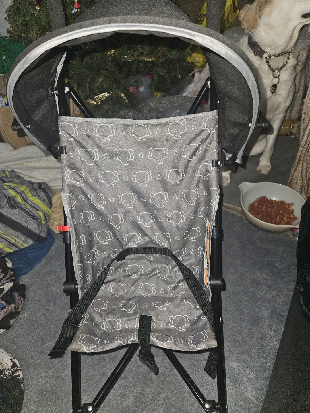 Grey Elephant Print Baby Stroller