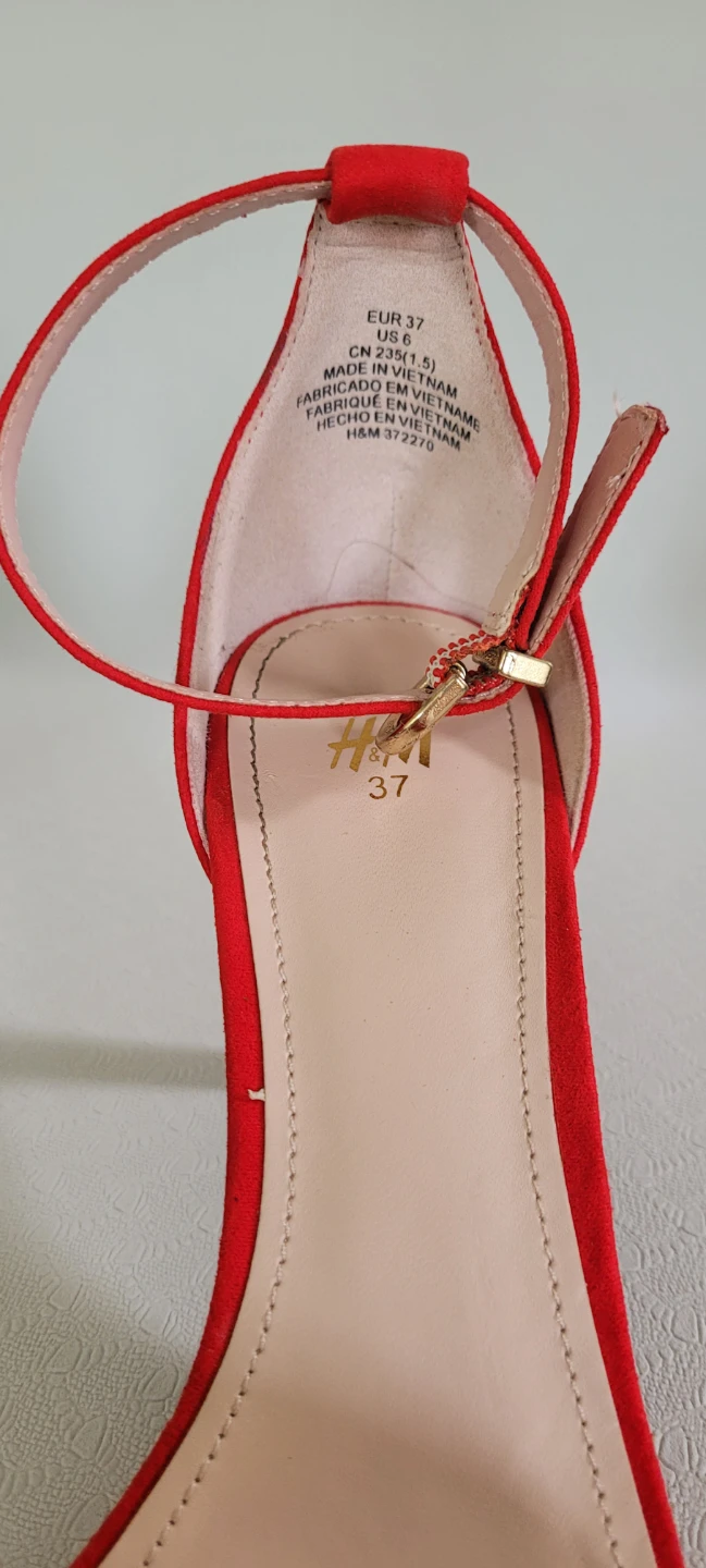 H&M Red Faux Suede Ankle Strap Heels - Size EUR 37 - photo 2