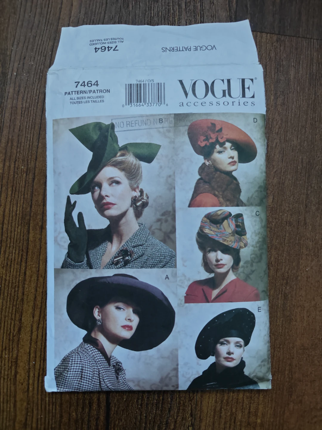 Vogue Accessories Hat Pattern 7464 All Sizes