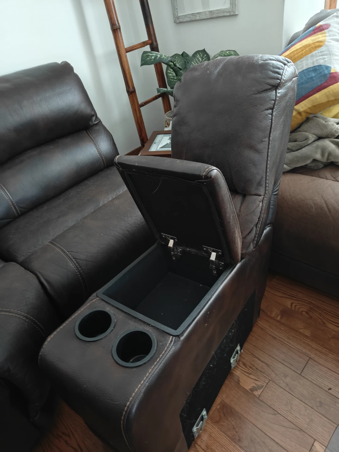 Brown Leather Sectional Recliner Sofa with Console - photo 2