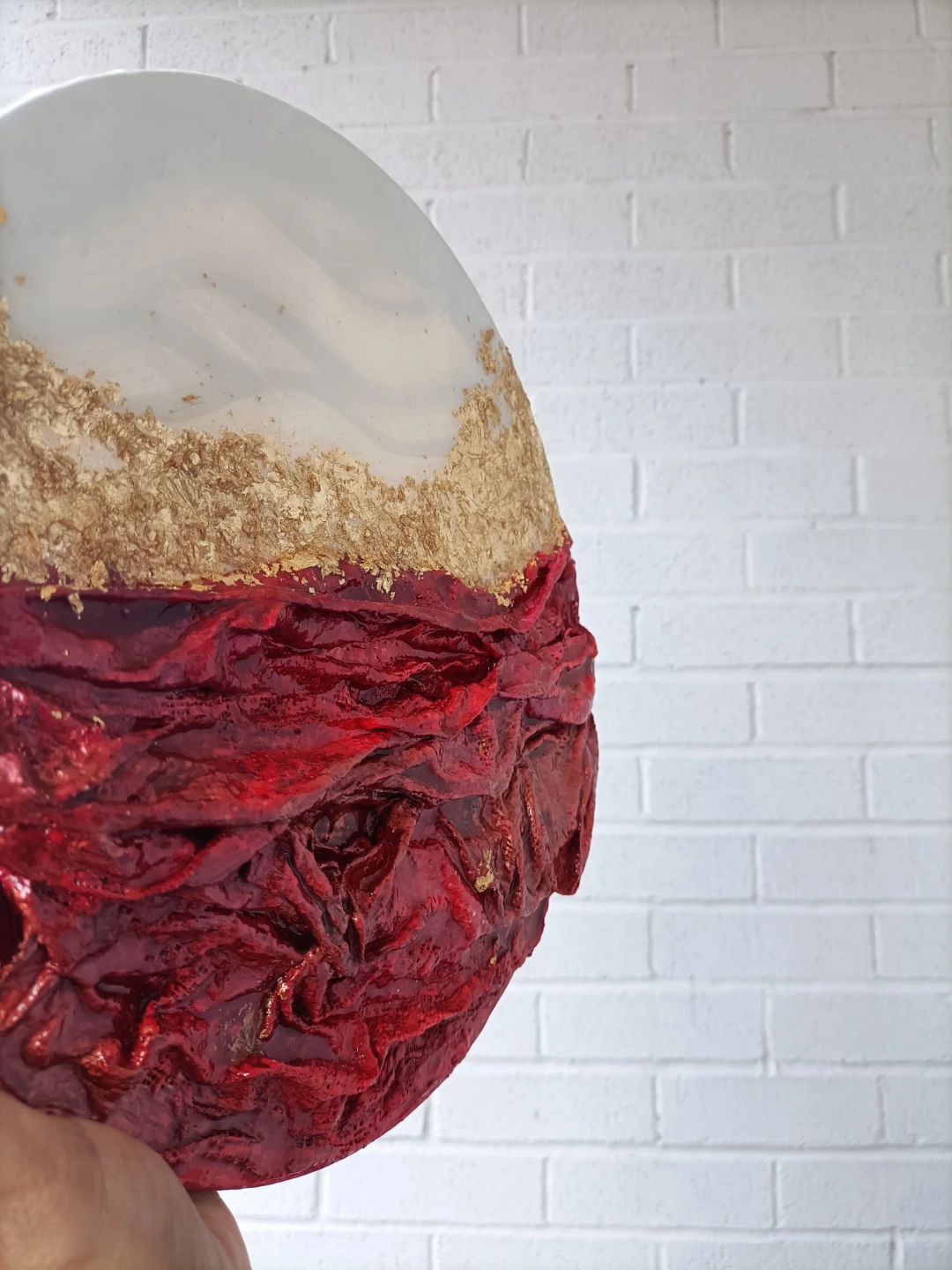Circular Mixed Media Wall Art - Red Fabric texture - photo 2
