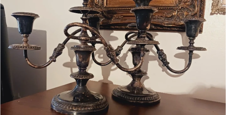 Set of Antique Art Nouveau Candelabras Candlesticks Centerpieces - photo 2
