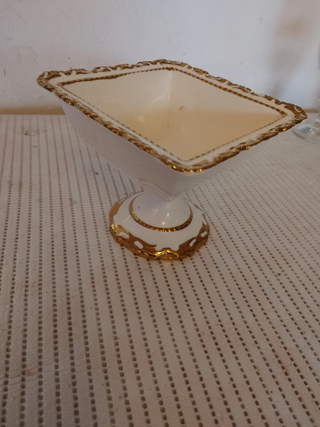 White and Gold Footed Candy Dish