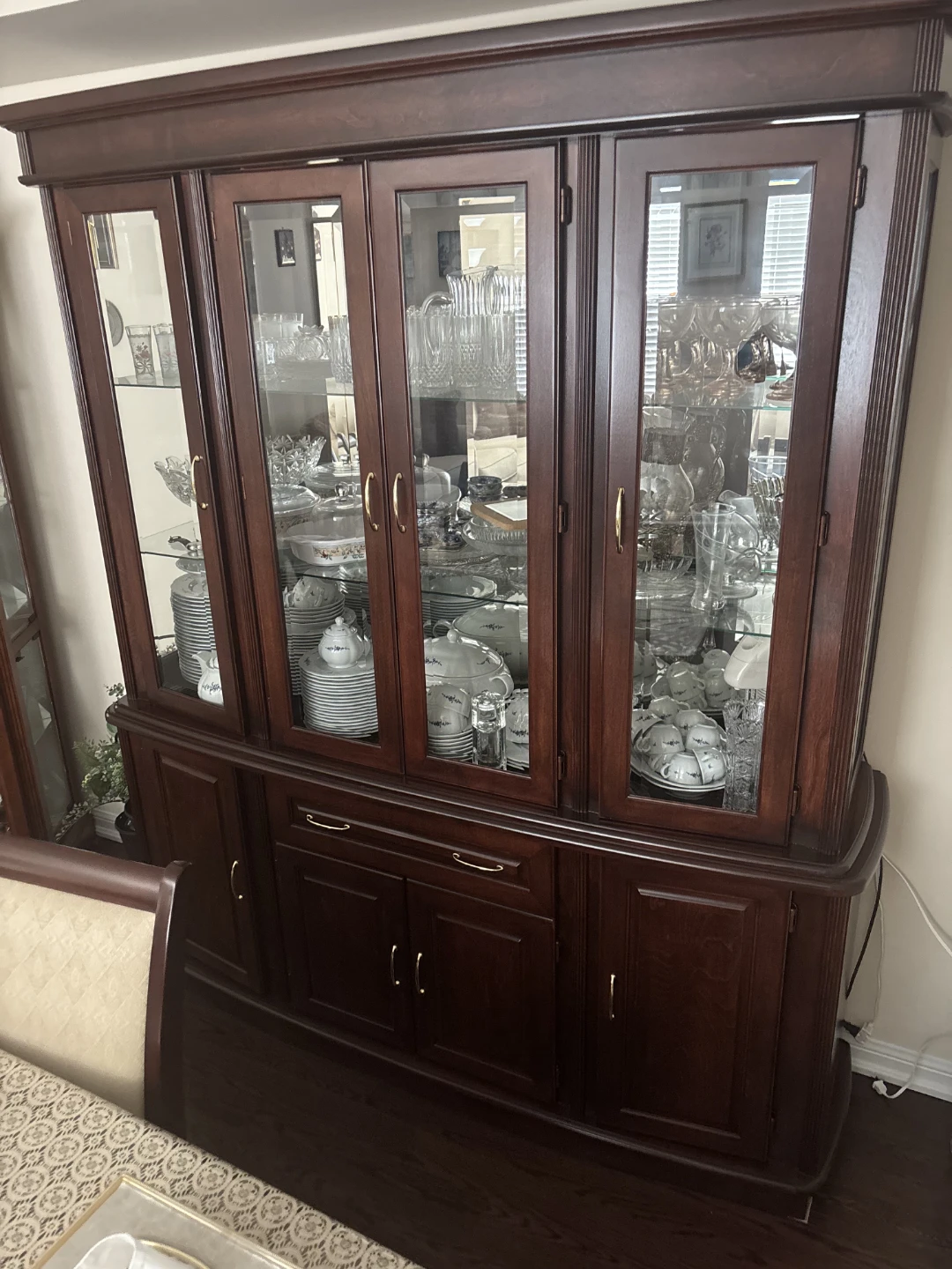 Dark Wood China Cabinet with Glass Doors