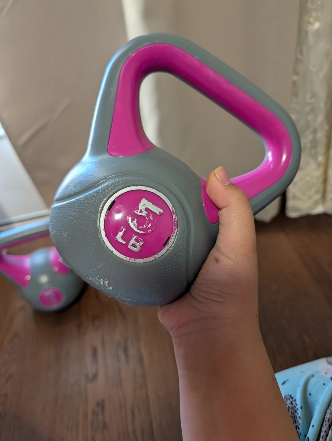 Set of 2 Grey & Pink 5lb Kettlebells - photo 3