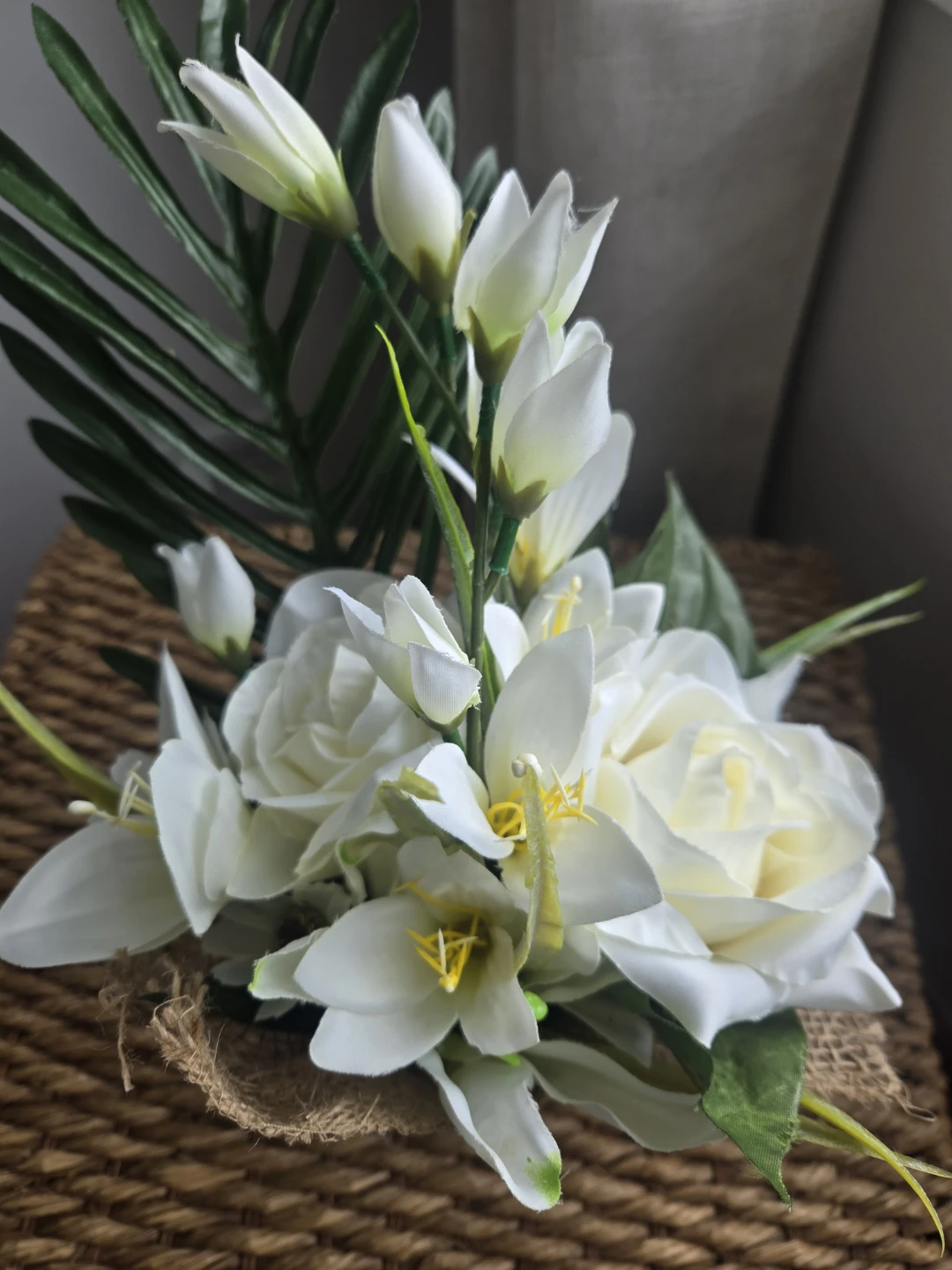 White Artificial Flower Arrangement in Glass Vase - photo 2