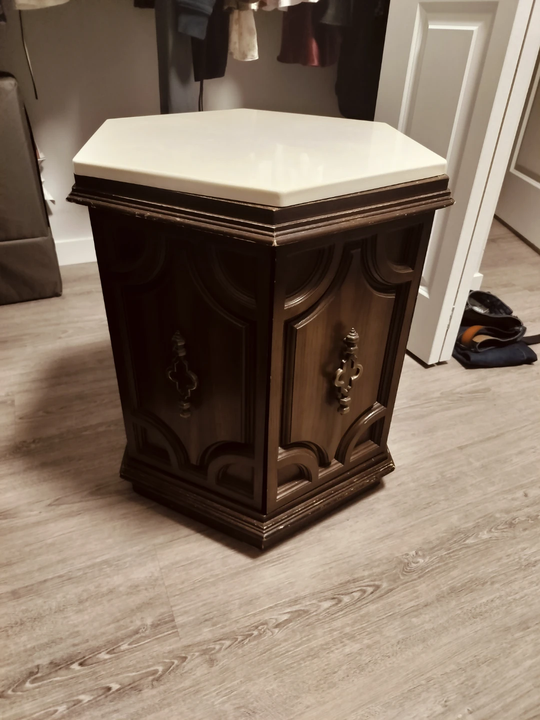 Vintage Hexagonal Side Table with Storage