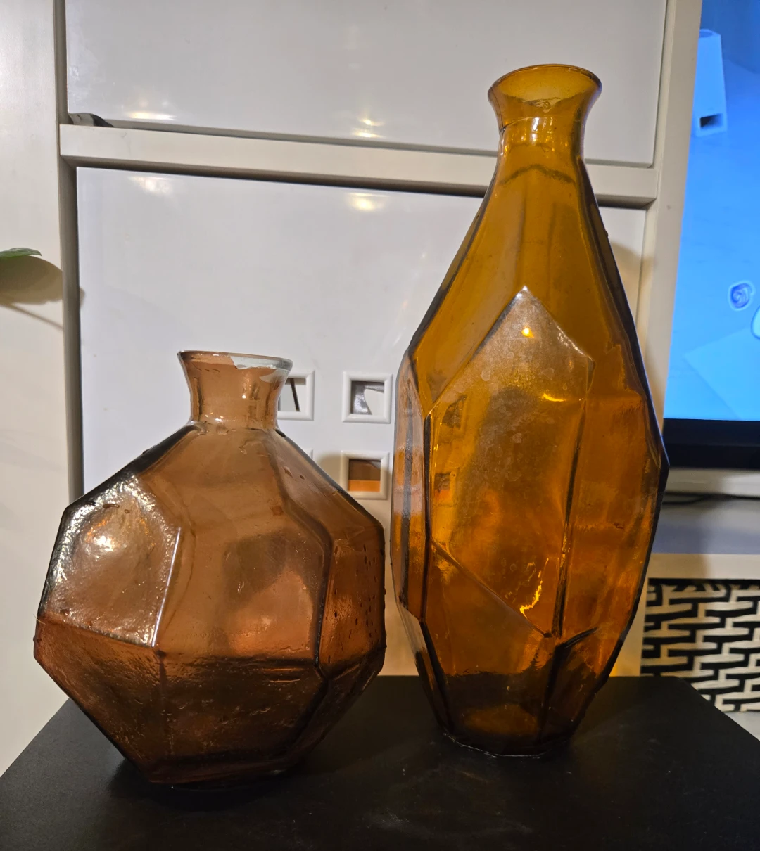Amber Geometric Glass Vases Set of 2