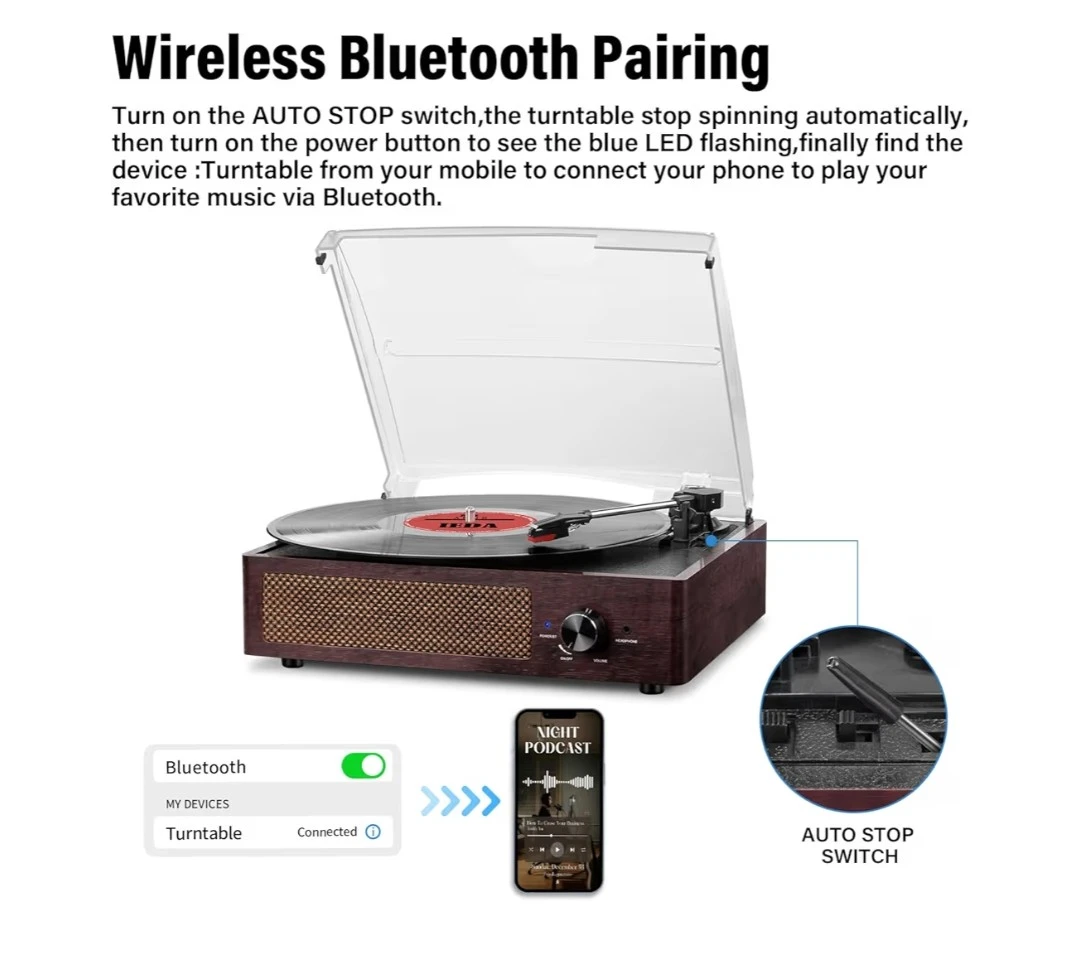3 Speed Vinyl Record Player with Bluetooth - photo 5
