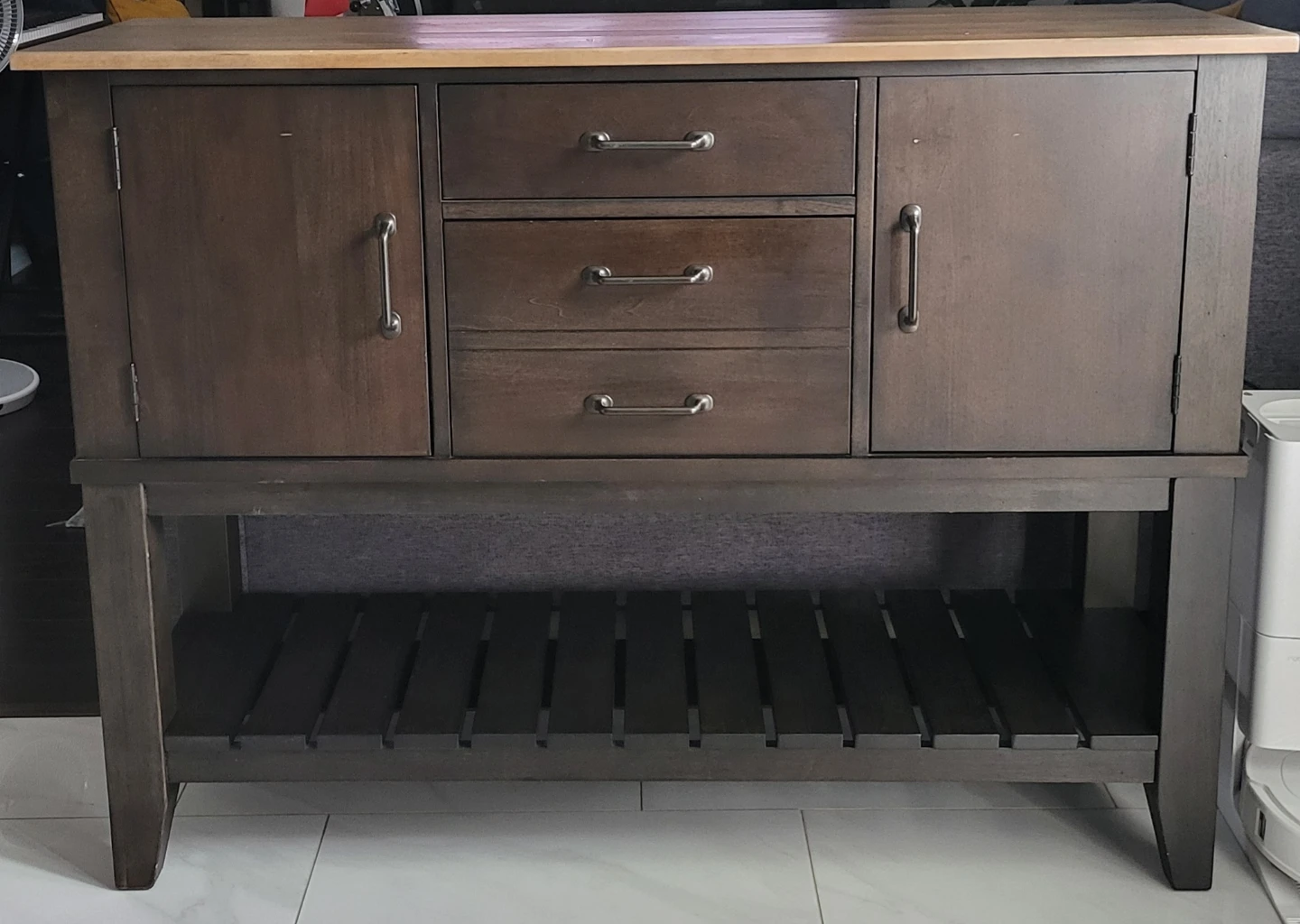 Dark Wood Kitchen Island / Buffet with Light Wood Top