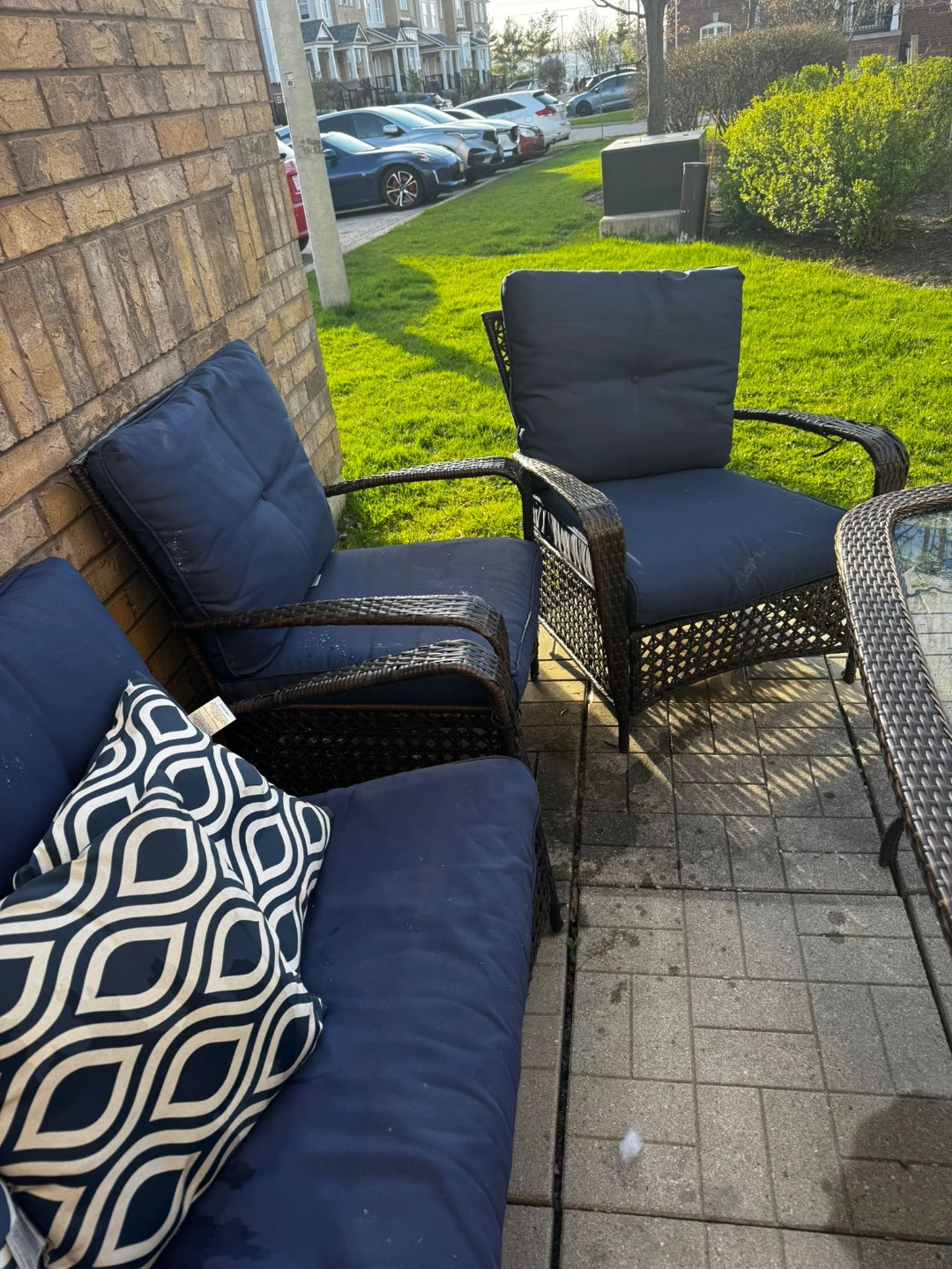 Wicker Patio Set with Blue Cushions - photo 2
