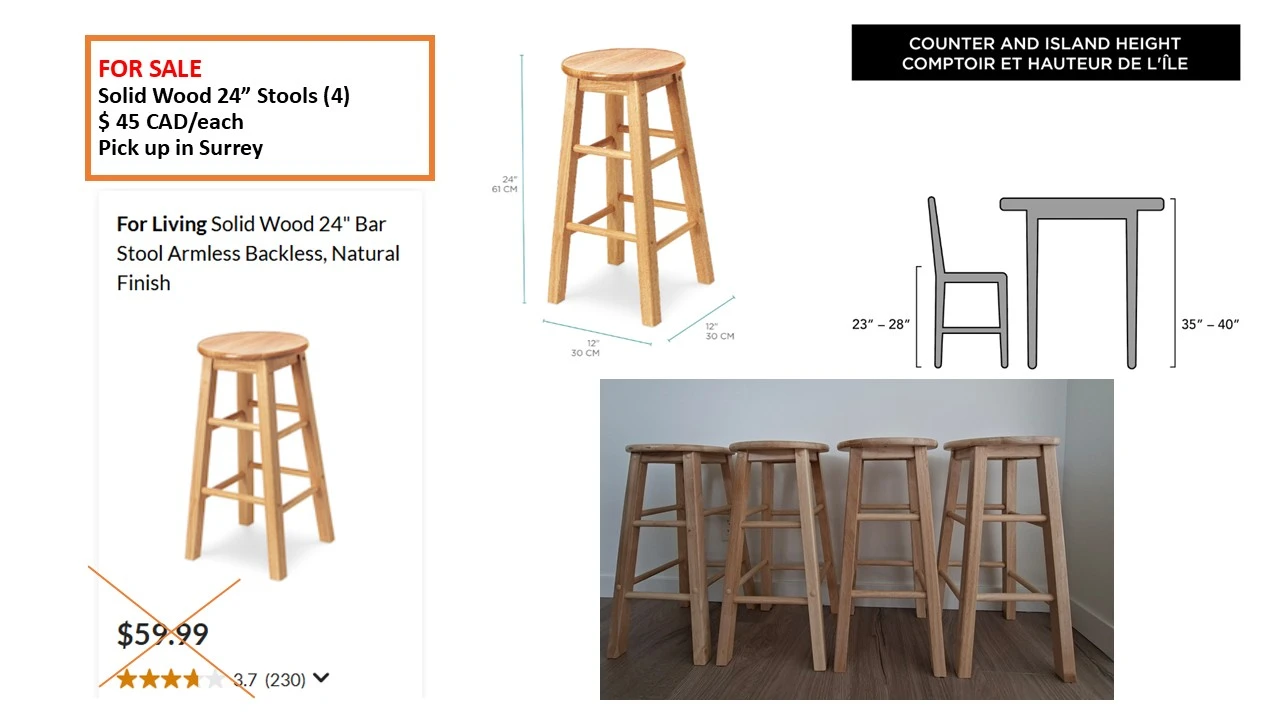 For Living Solid Wood 24" Bar Stools (Set of 4)