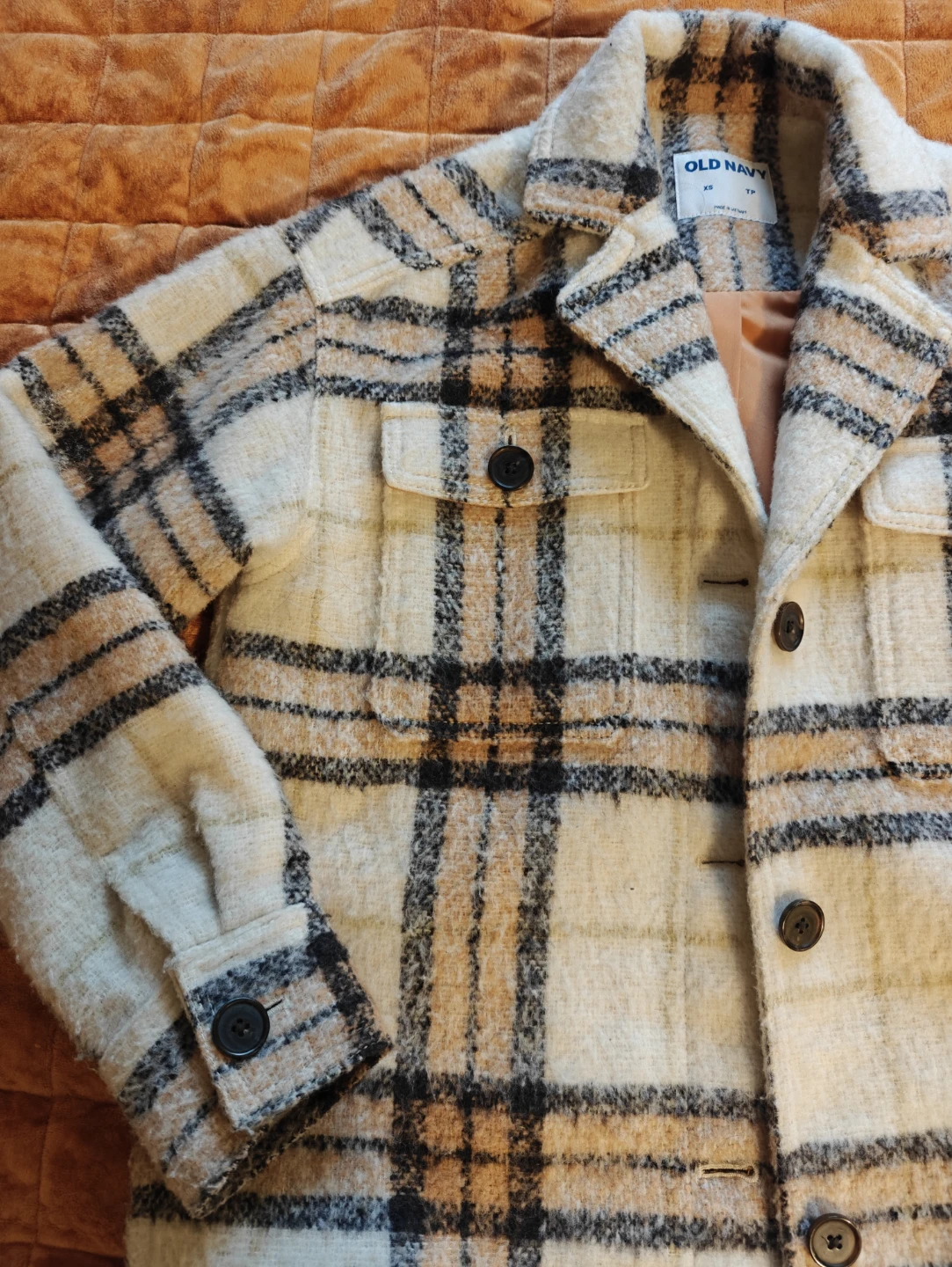 Plaid Shacket in White and Coral - photo 2