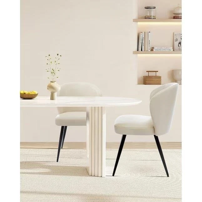 3 White Dining Chair with Black Metal Legs