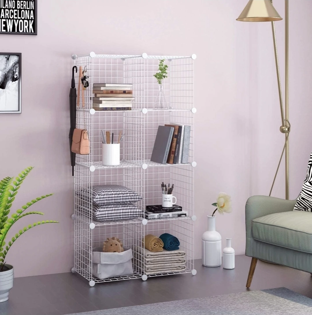 White Wire Cube Storage 8 Shelving Unit
