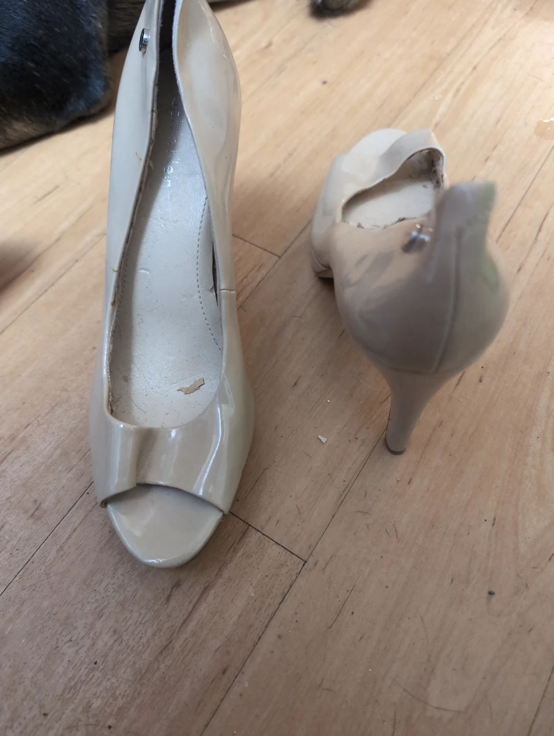Women's Beige Patent Peep-Toe Heels size 7