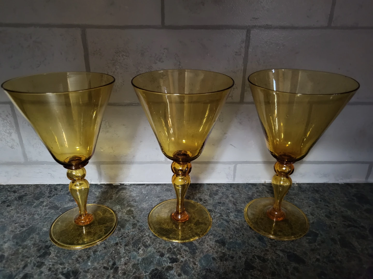 Vintage Amber Glass Stemmed Cocktail Glasses (Set of 3)