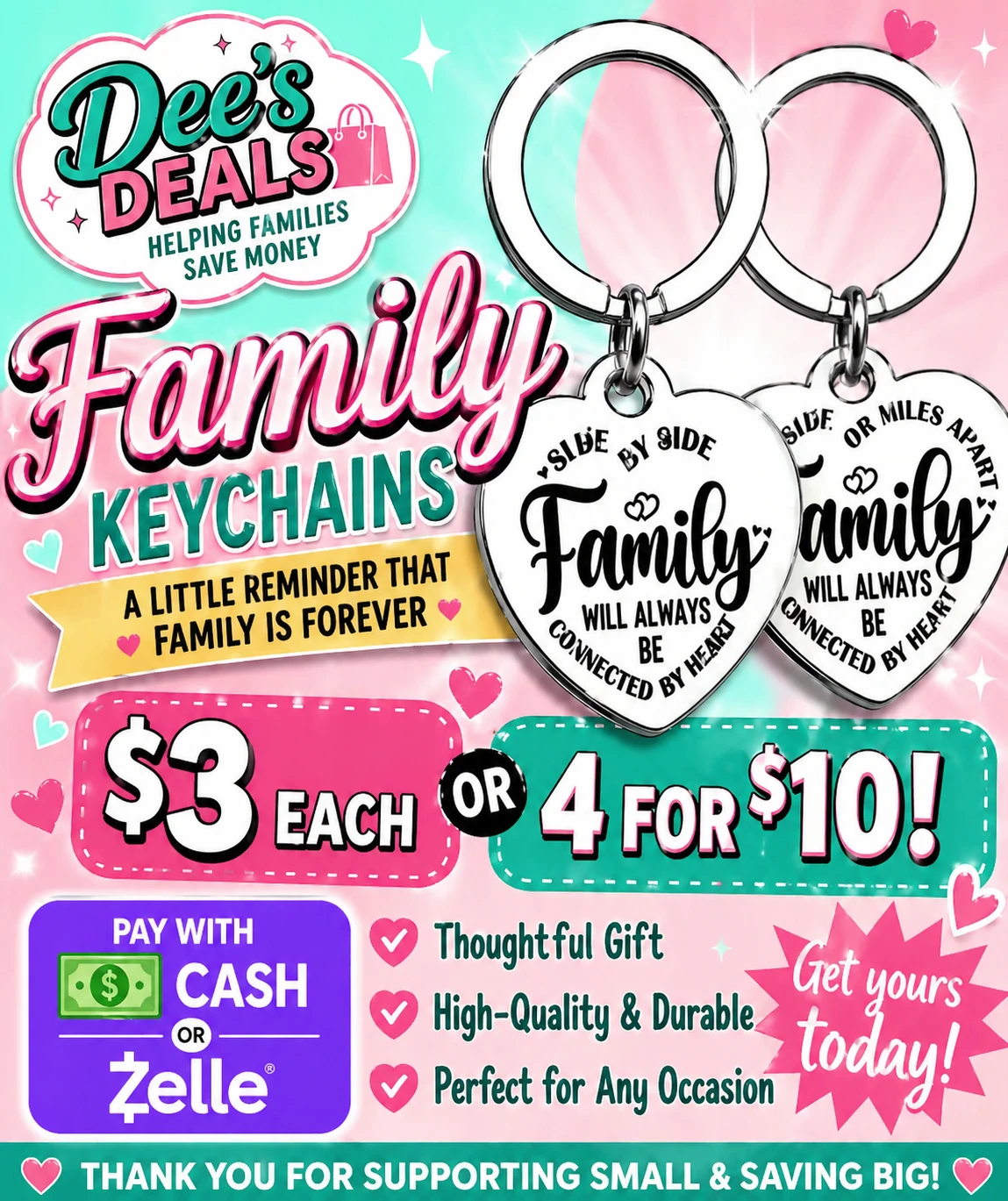 Dee's Deals Family Heart Keychains
