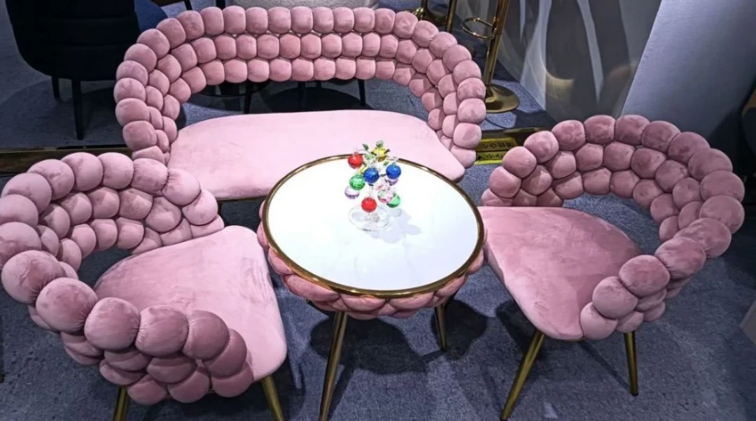 Pink Bubble Armchair Set with Round Side Table