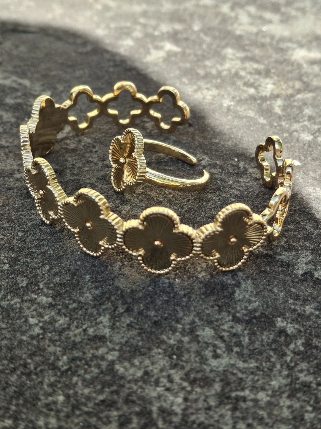 Gold Clover Bracelet and Ring Set