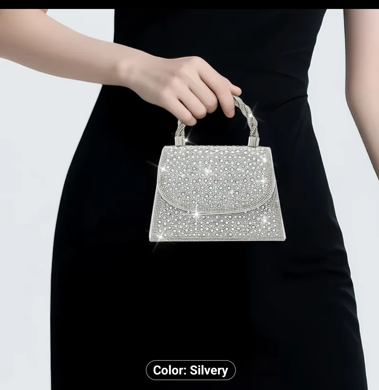 Silver Rhinestone Clutch Handbag with Chain Strap - photo 4