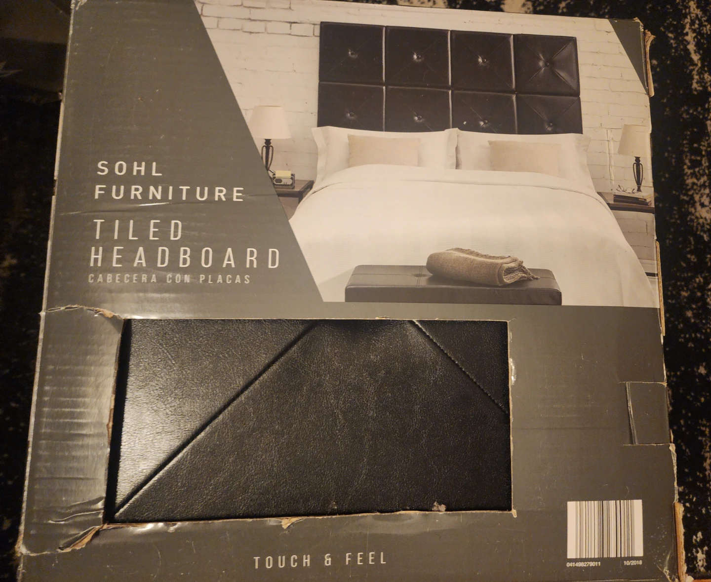 Sohl Furniture Tiled Faux Leather Headboard - Black - photo 2