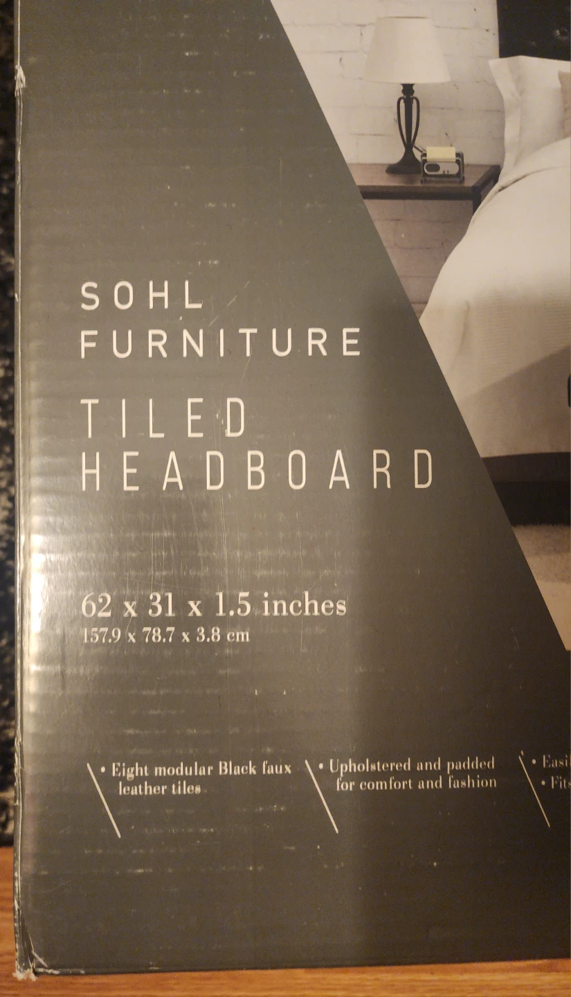 Sohl Furniture Tiled Faux Leather Headboard - Black - photo 3