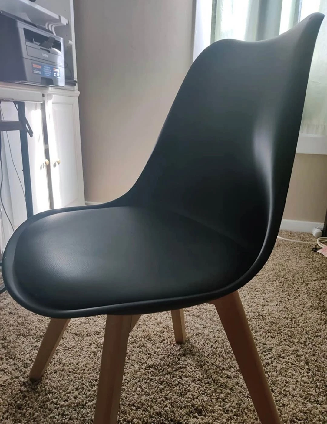 NEWBULIG Black PU Leather Dining Chair with Wooden Legs - photo 2