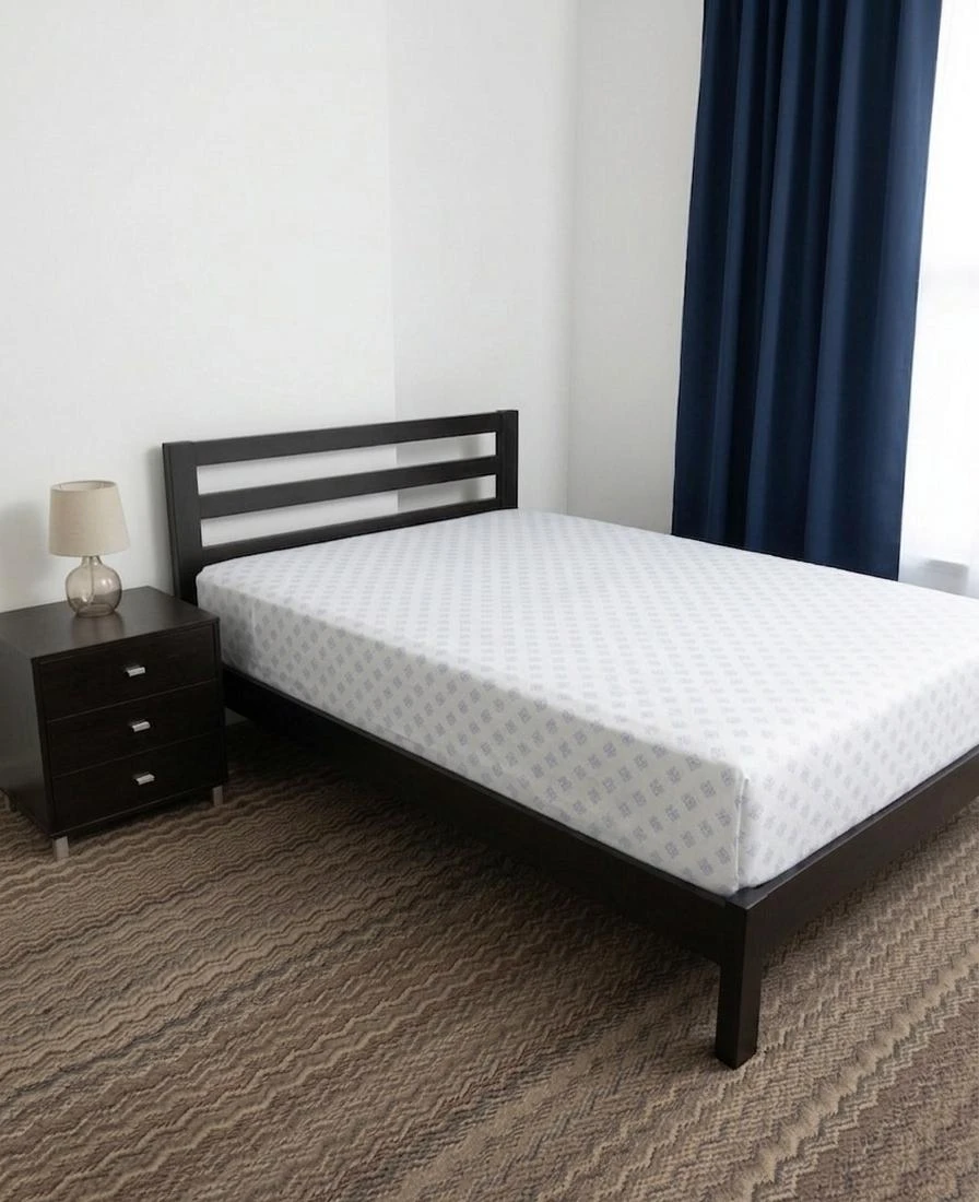 White Fitted Sheet with Blue Geometric Pattern
