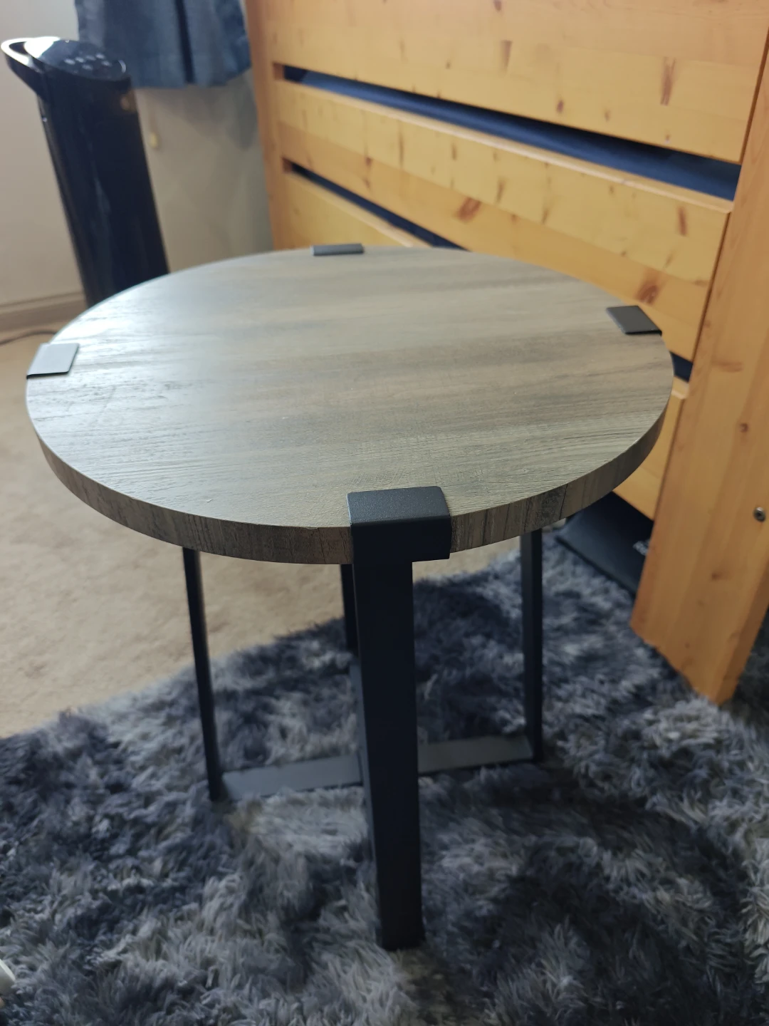 Round Wood Accent Table with Black Metal Legs