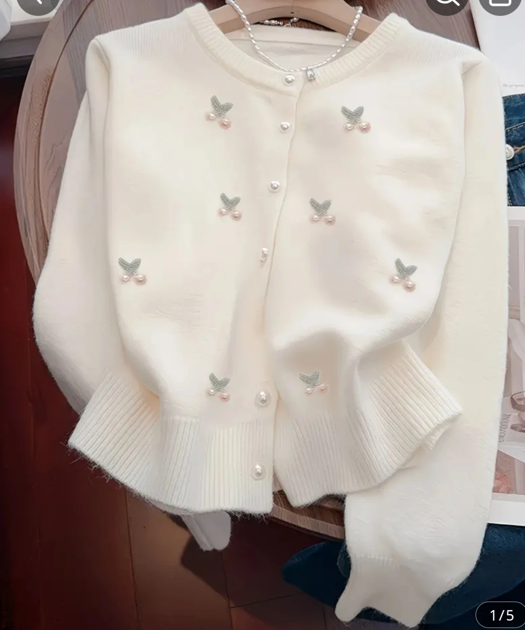Brand New Cream color Cherry Embellished Cardigan - photo 2