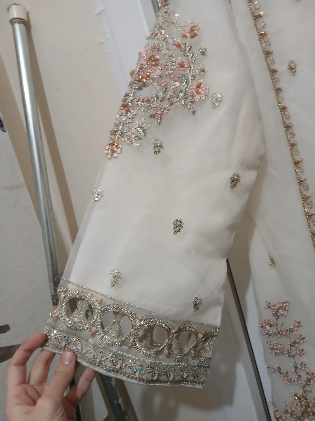 White & Gold Embroidered Kameez Lehenga with Dupatta - photo 5