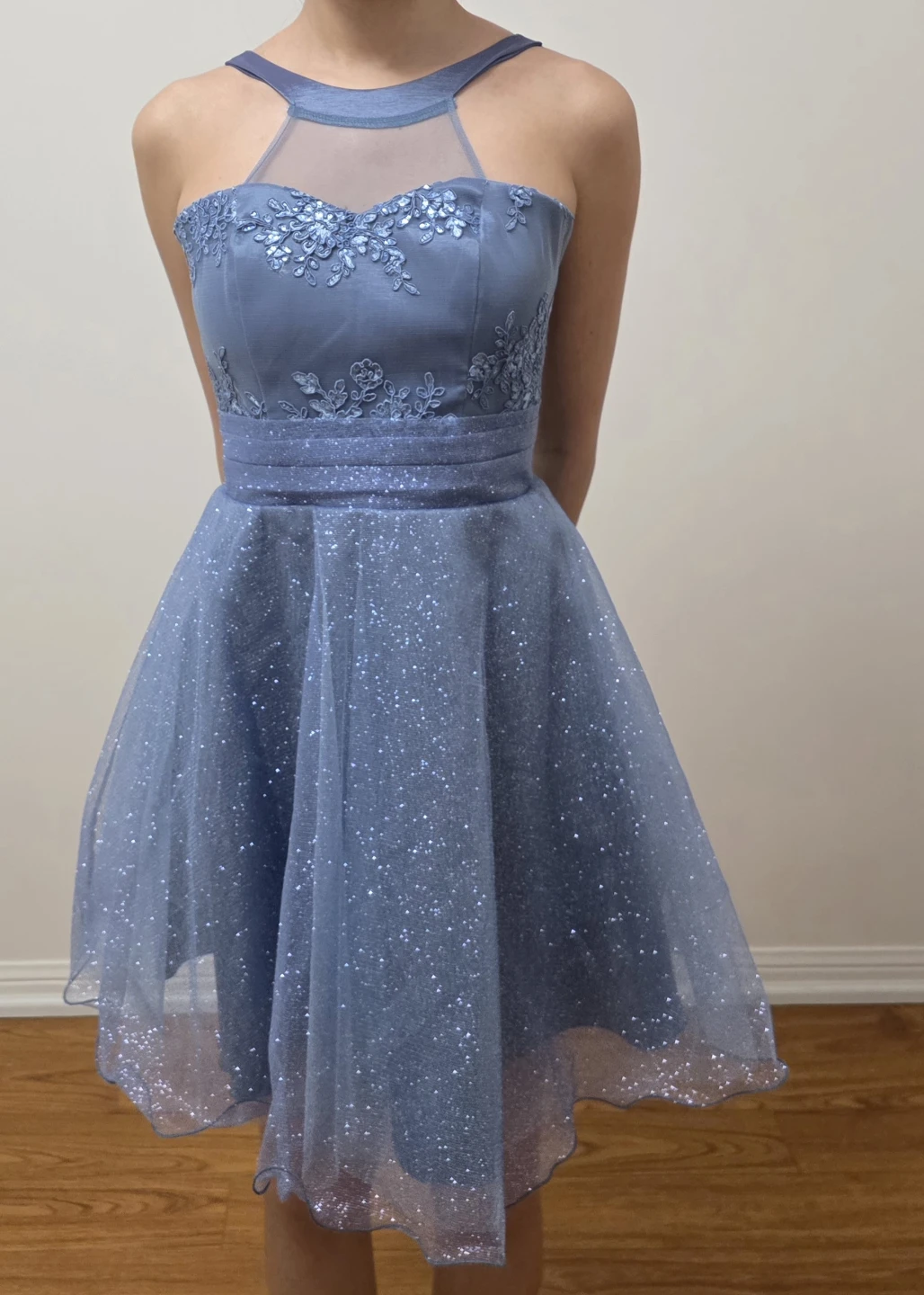 Blue Sparkly Halter Neck Dress