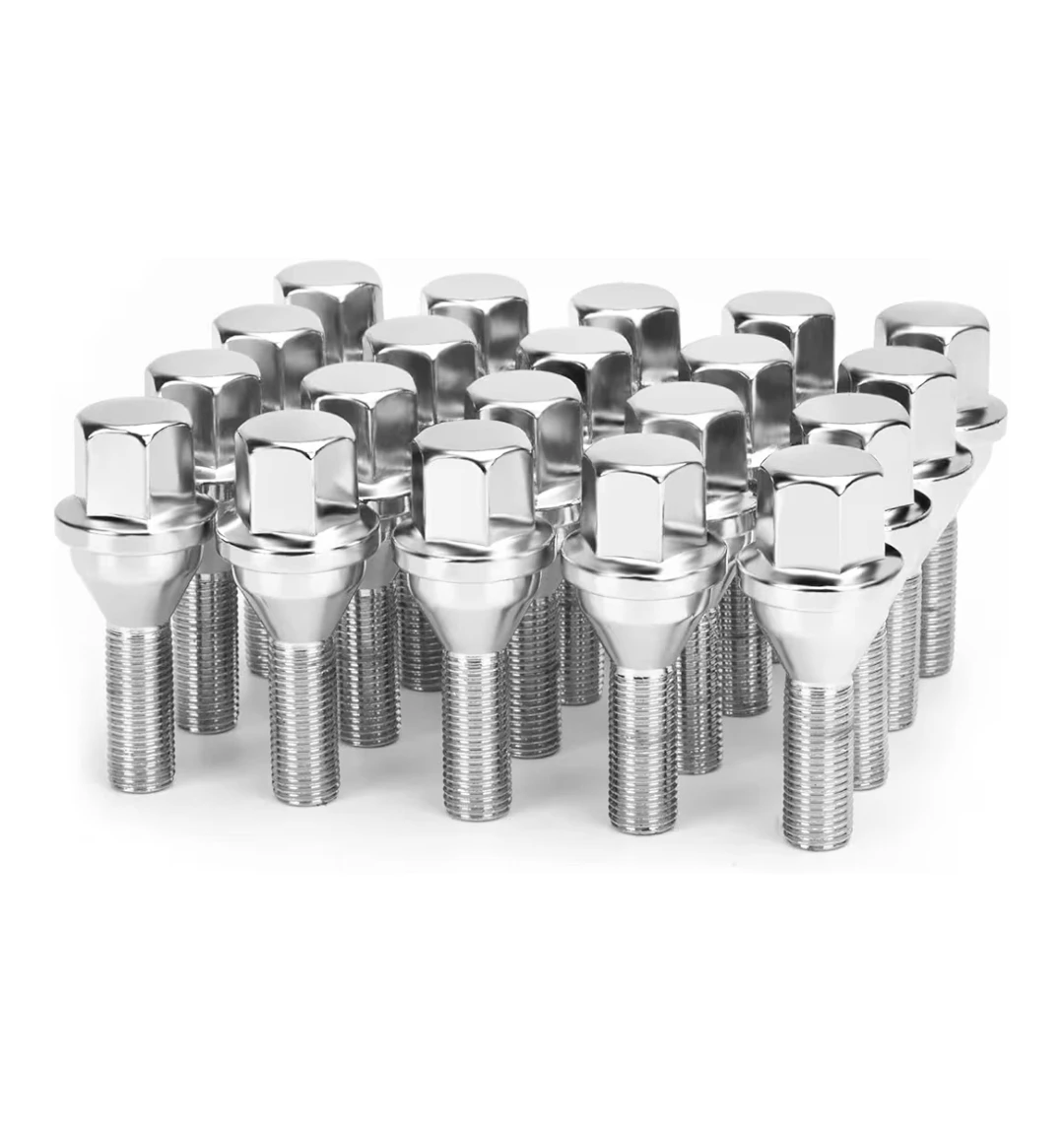Dynofit 12x1.25 Lug Bolts 20pc Chrome 19mm Hex 28mm Shank Jeep