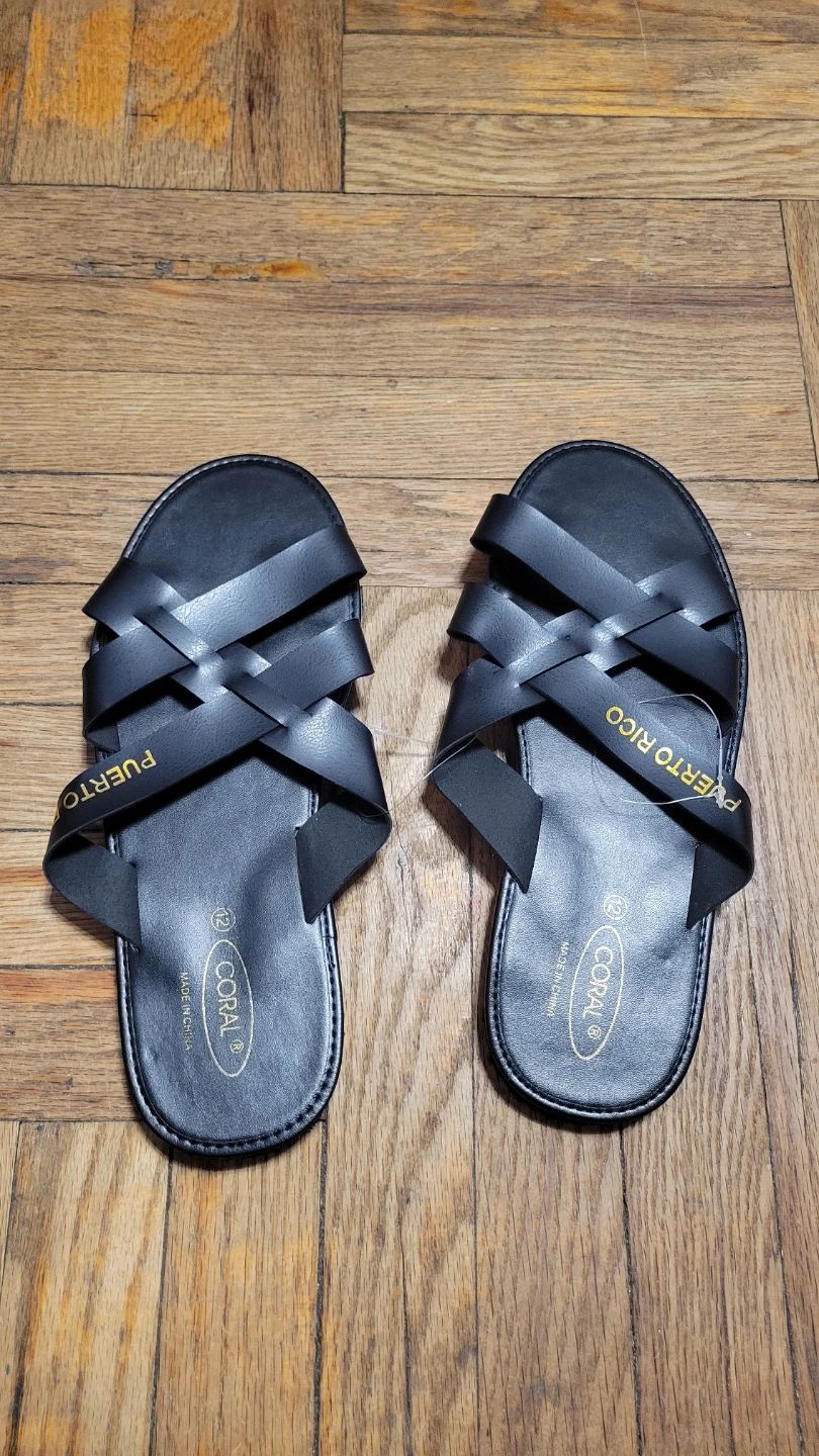 Puerto Rico" Black Slide Sandals - Size 12