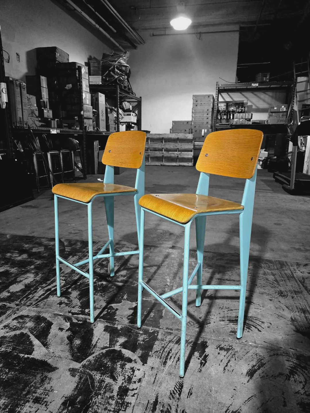 MCM Bentwood Bar Stools With Teal Legs (Price Per Chair)