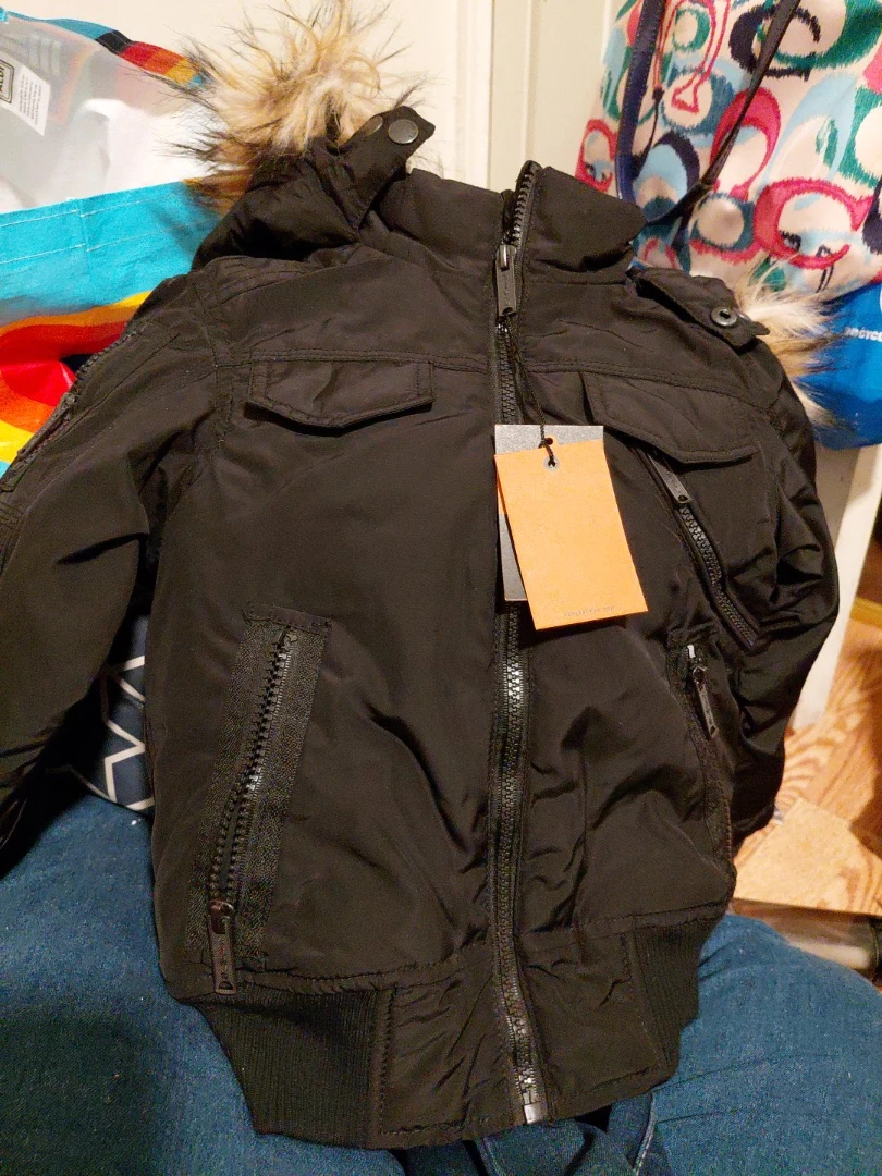 Black Puffer Jacket with Faux Fur Hood