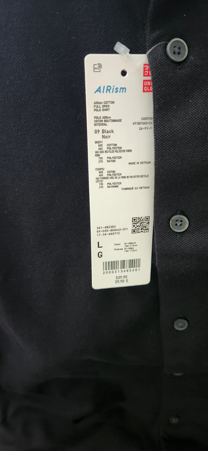 UNIQLO AIRism Polo Shirt - Black - Size L - photo 3