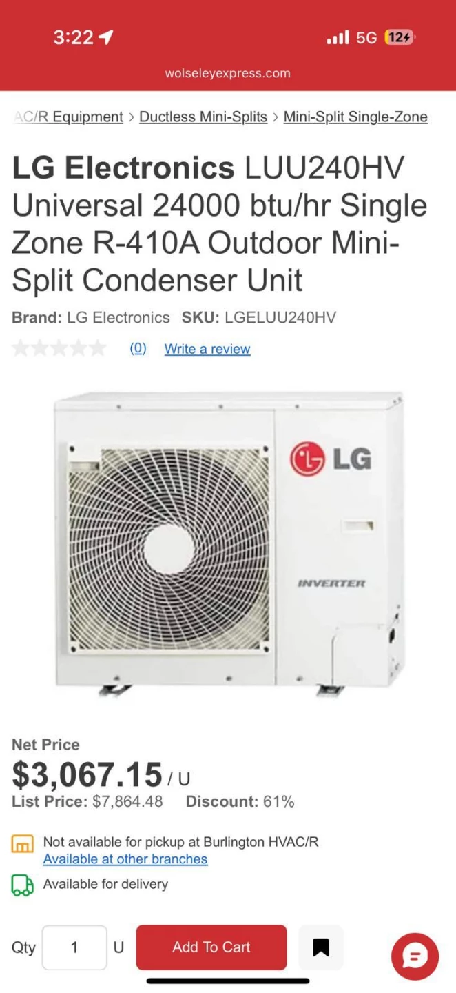 LG LUU240HV Outdoor Mini-Split Condenser Unit