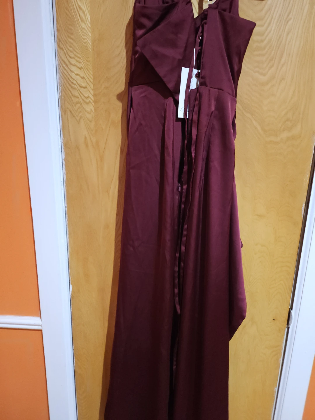 Maroon Satin Halter Neck Maxi Dress - photo 3