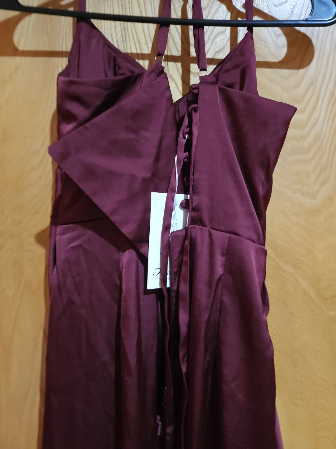 Maroon Satin Halter Neck Maxi Dress - photo 4