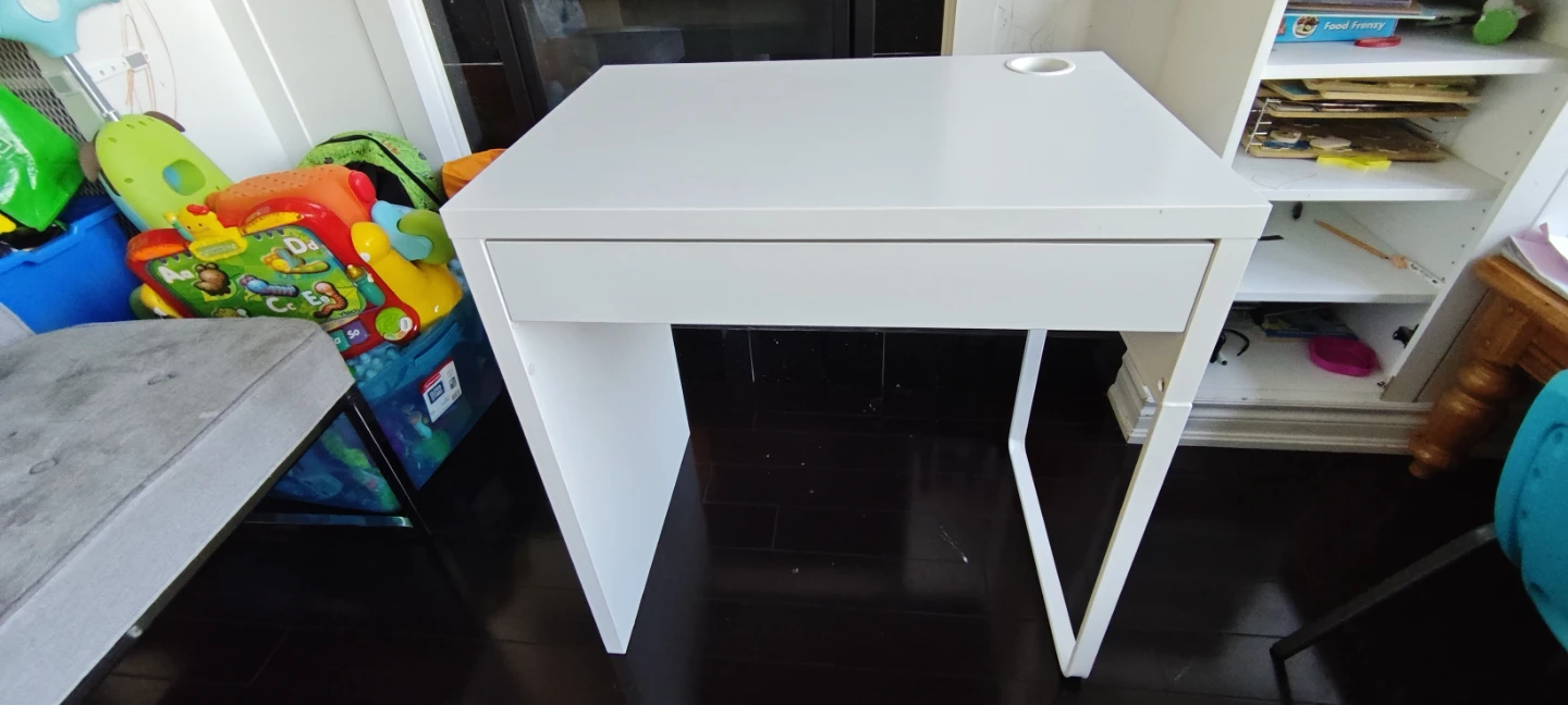 White Desk with Drawer and Cup Holder