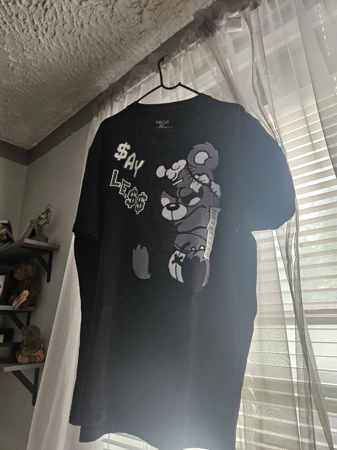 Focus "Say Less" Bear Graphic T-Shirt - Black, 3XL