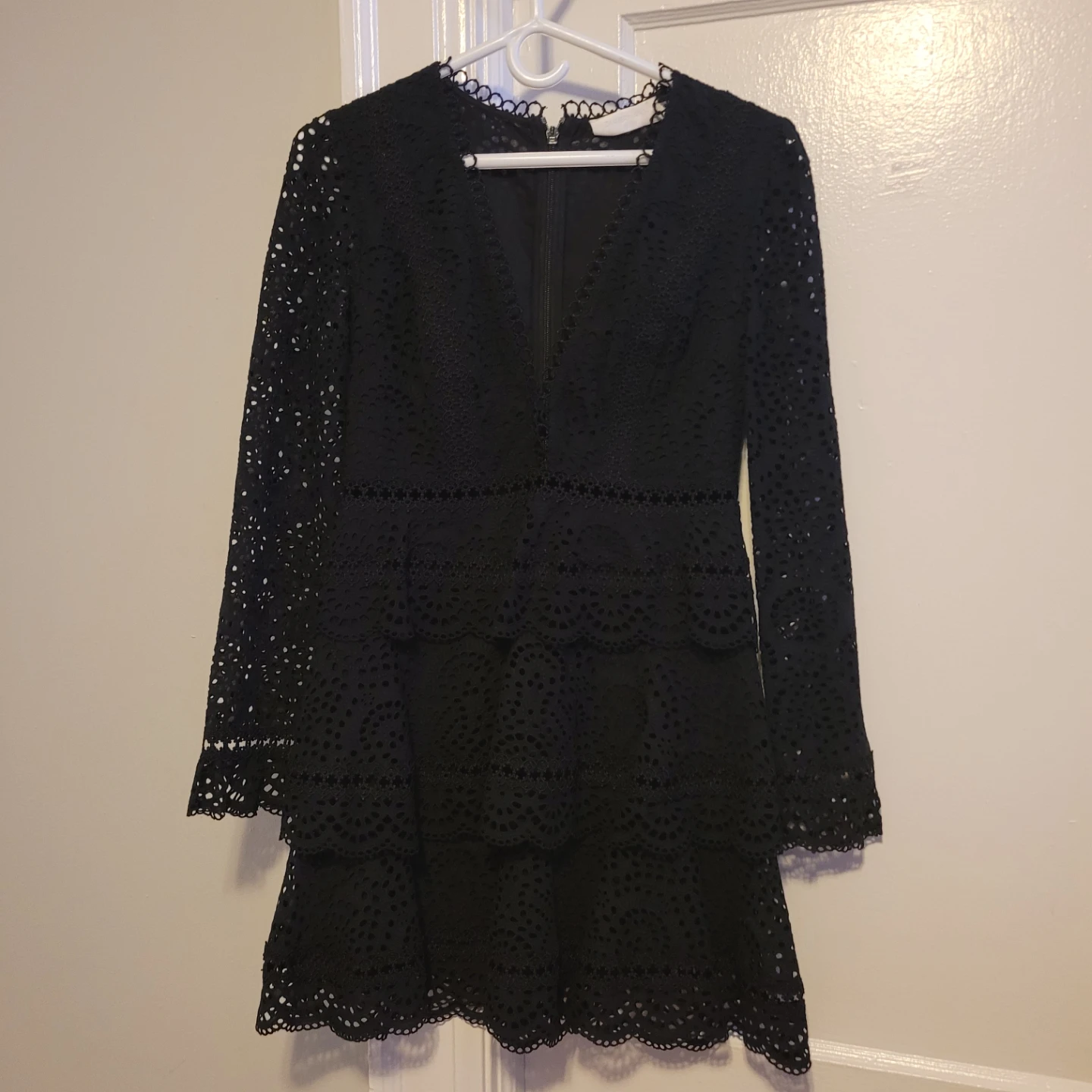 ZIMMERMANN Black Lace Tiered Mini Dress sz2 quiet luxury - photo 3
